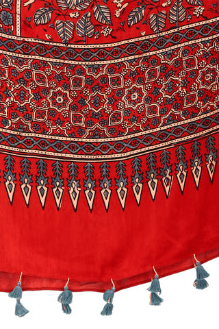 Block printed Modal Stole Leaf Red Teenaro