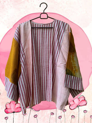 Ecoprinted Handwoven Breezy Jacket - Organic Cotton Jumpsuit for women in multi color