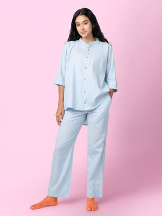 Taube Blue Mandarin Collar Shirt