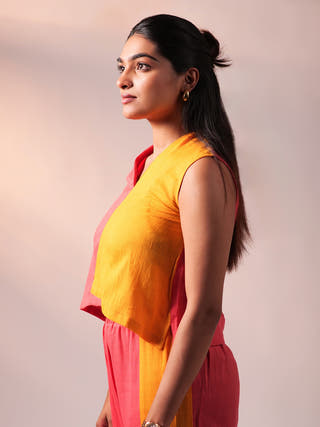 Half n Half Top Pant Set Fuschia