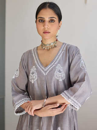 Asymmetrical Kurta Grey Vasstram