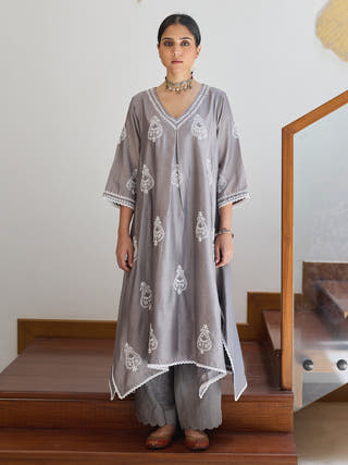Asymmetrical Kurta Grey Vasstram