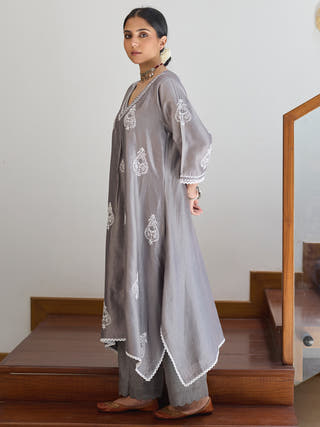 Asymmetrical Kurta Grey Vasstram