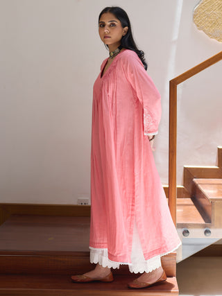 Pintucks And Yoke Kurta Pink Vasstram