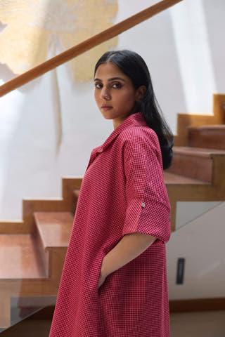 Check Shirt Dress Red