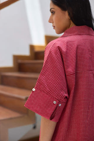 Check Shirt Dress Red