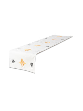 Hand Embroidered Table Runner Off White