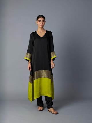 Heena Kaftan | Black & Lime Green