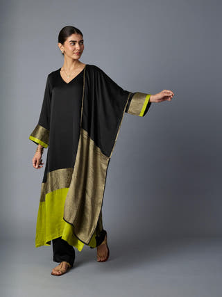 Heena Kaftan | Black & Lime Green