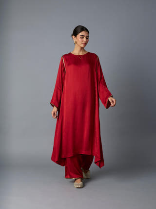 Sabah Kalidar Kurta Set | Deep Red