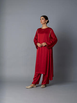 Sabah Kalidar Kurta Set | Deep Red