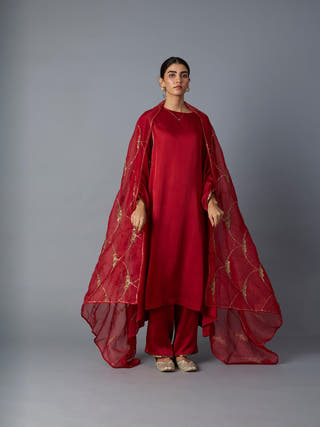 Sabah Kalidar Kurta Set | Deep Red
