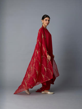 Sabah Kalidar Kurta Set | Deep Red
