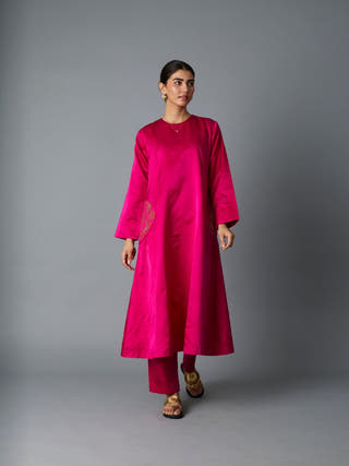 Geet Silk Kurta Set | Pink