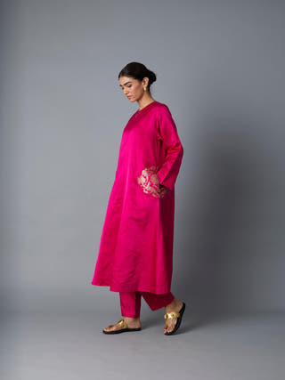 Geet Silk Kurta Set | Pink