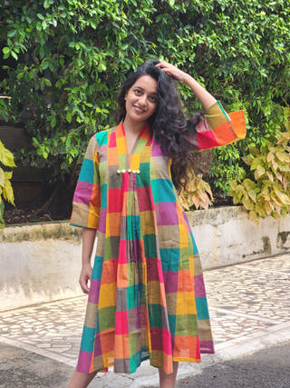 Yellow Madras Checks Mughal Dress