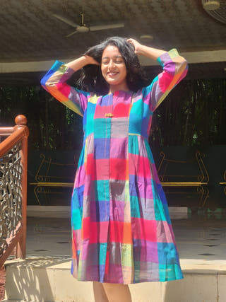 Blue Madras Checks Ghungroo Dress