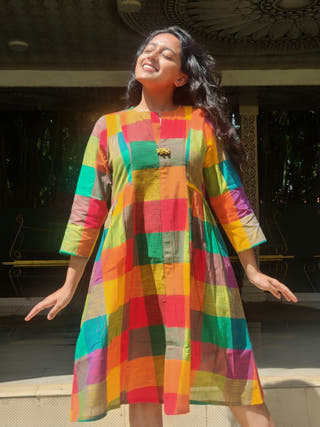 Green Madras Checks Ghungroo Dress