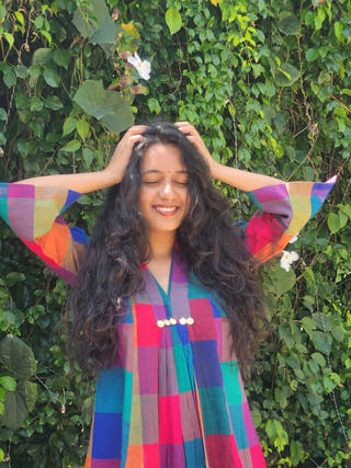 Blue Madras Checks Mughal Dress