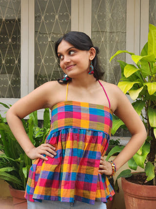 Yellow Madras Checks Tube Top