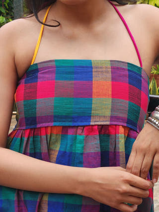 Blue Madras Checks Tube Dress