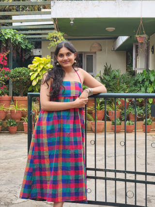 Blue Madras Checks Tube Dress