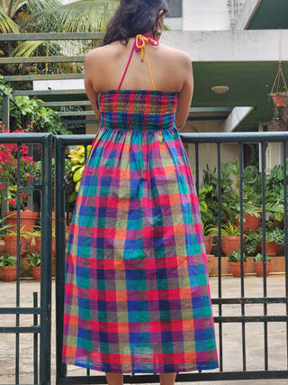 Blue Madras Checks Tube Dress