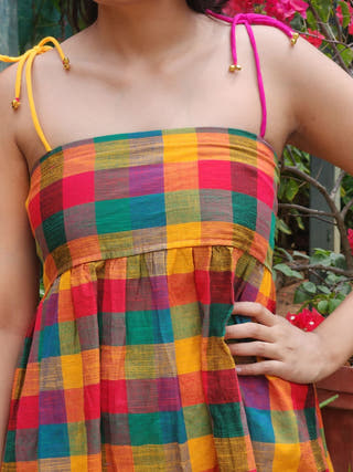 Green Madras Checks Tube Dress