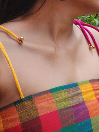 Green Madras Checks Tube Dress