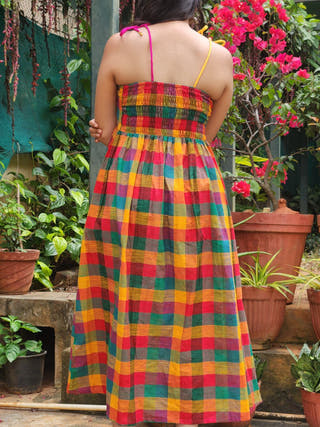 Green Madras Checks Tube Dress