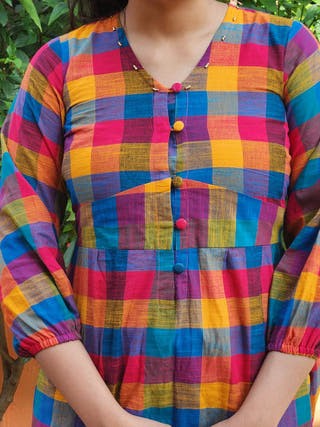 Yellow Madras Checks Jaipur Dress