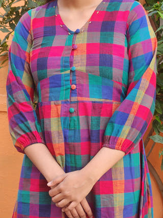 Blue Madras Checks Jaipur Dress