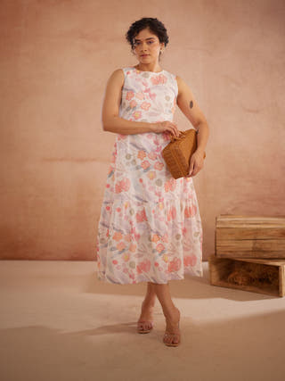 Prajaktta Hand-Embroidered Floral Midi Dress