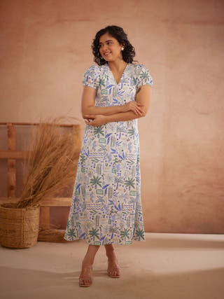 Siya Hand-Embroidered Ocean Maxi Dress