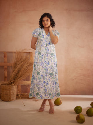 Siya Hand-Embroidered Ocean Maxi Dress