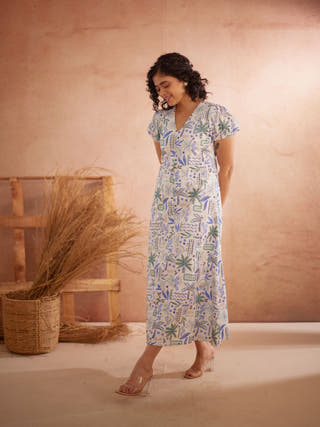 Siya Hand-Embroidered Ocean Maxi Dress