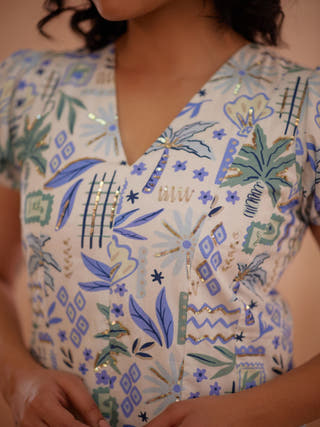 Siya Hand-Embroidered Ocean Maxi Dress