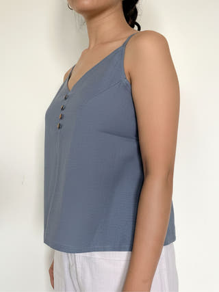 Aira Grey Cotton-Linen Strap Top