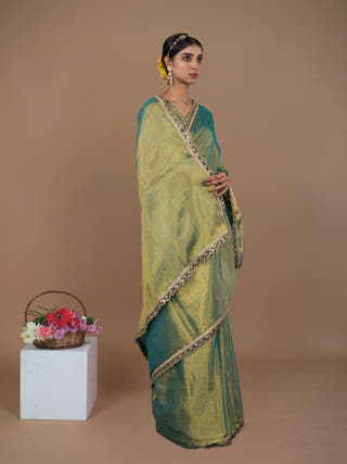 Ritika Sea Green Handwoven Tissue Saree