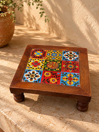 Vedhi Blue Pottery Stool