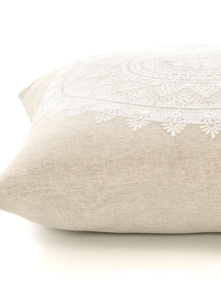 Twilight Cushion Cover With Mirror Work In Ivory White Houmn