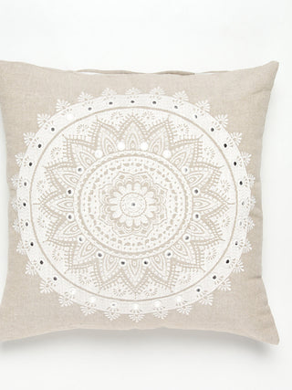 Twilight Cushion Cover With Mirror Work In Ivory White Houmn