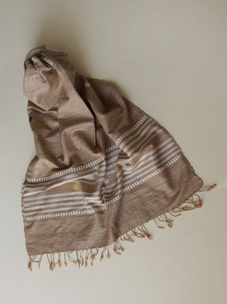 Silk Scarf With Stripes And Motifs In Brown Arras