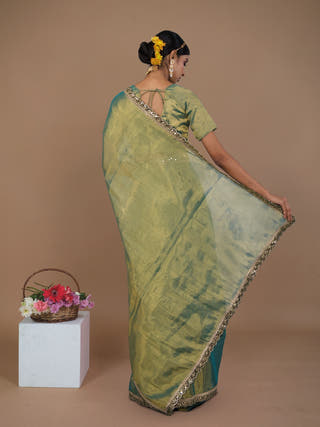 Ritika Sea Green Handwoven Tissue Saree