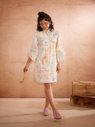 Piah Hand-Embroidered Summer Shirt Dress