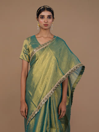 Ritika Sea Green Handwoven Tissue Saree