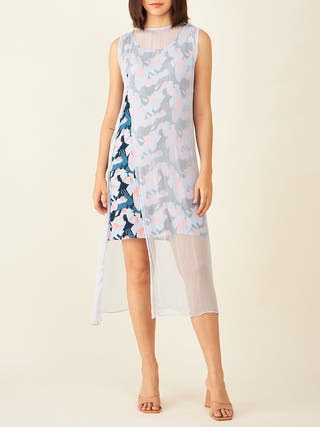 Sleeveless printed dress with side slit sheer overlay Arras