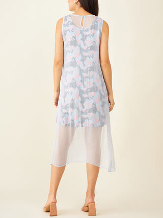 Sleeveless printed dress with side slit sheer overlay Arras