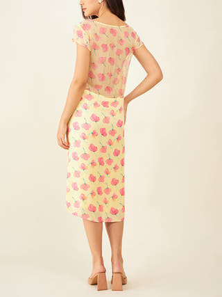 Midi dress with sheer back in floral print Arras