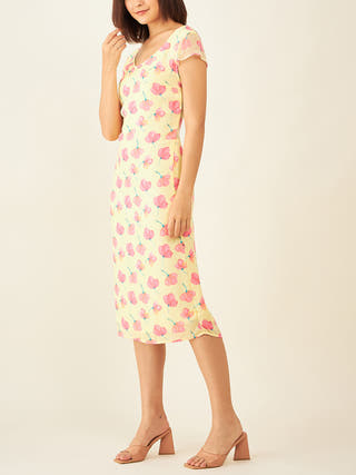 Midi dress with sheer back in floral print Arras